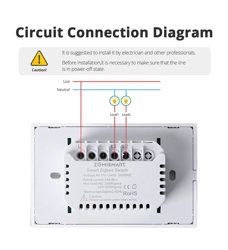 مفتاح ذكي ثنائي- Zigbee Mesh-Zemismart - US Type - ابيض مفتاح ذكي ثنائي- Zigbee Mesh-Zemismart - US Type - ابيض