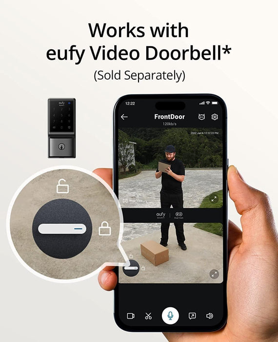قفل ذكي Eufy Smart Lock C234 أسود مع Wi-Fi مدمج للتحكم عن بعد من Anker