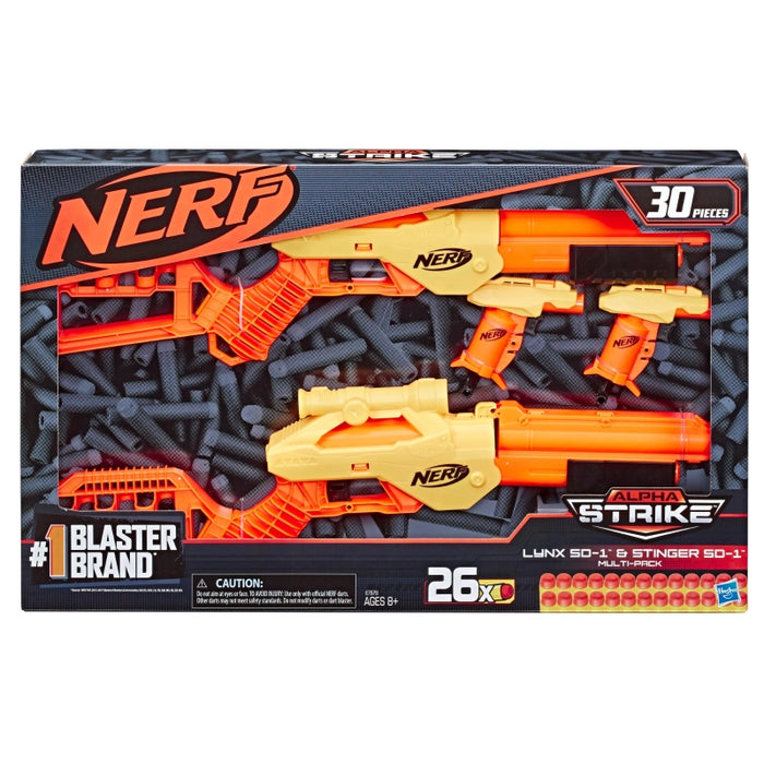 عبوة متعددة Nerf Alpha Strike Lynx SD-1 و Stinger SD-1 - 30 قطعة، سهلة الاستخدام ومناسبة للمبتدئين. من هاسبرو