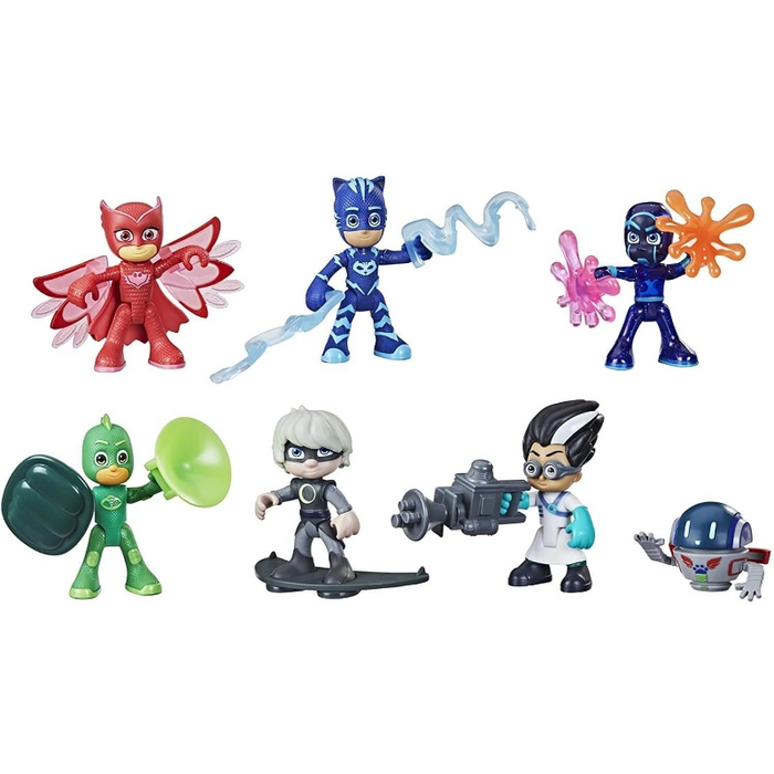 طقم شخصيات الأبطال والأشرار من PJ Masks يتضمن 7 شخصيات و10 ملحقات مسلية. من هاسبرو