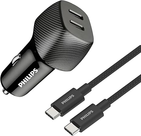 شاحن سيارة فيليبس 2 منفذ USB-C 60W شحن سريع وآمن