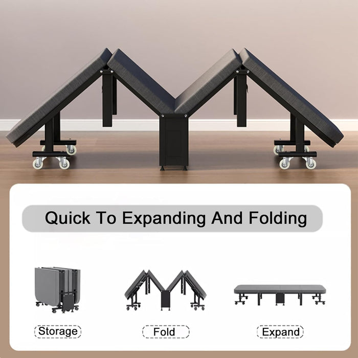 سرير ضيف قابل للطي 190x90 سم من إطار معدني محمول مع مسند رأس قابل للتعديل