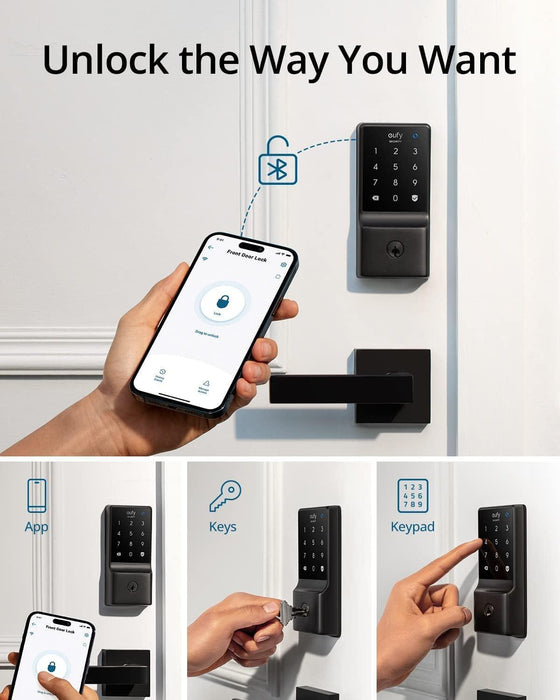 قفل ذكي Eufy Smart Lock C234 أسود مع Wi-Fi مدمج للتحكم عن بعد من Anker