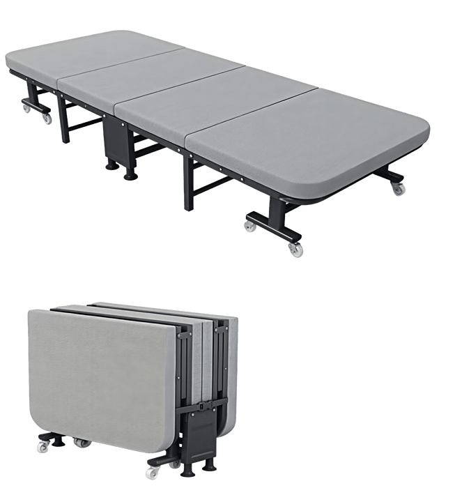 سرير ضيف قابل للطي 190x90 سم من إطار معدني محمول مع مسند رأس قابل للتعديل