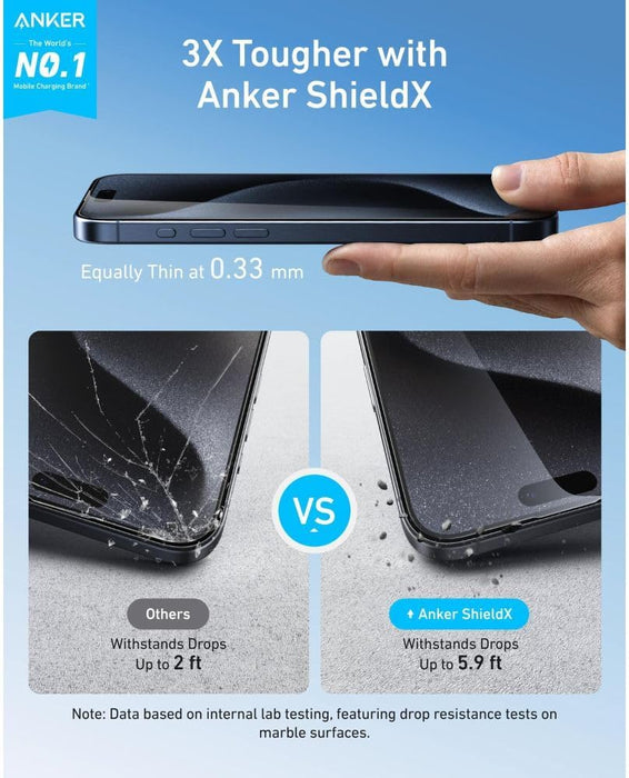 واقي شاشة زجاجي ShieldX Glass 6.9-inch 9H لحماية حتى 5.9 ft من Anker