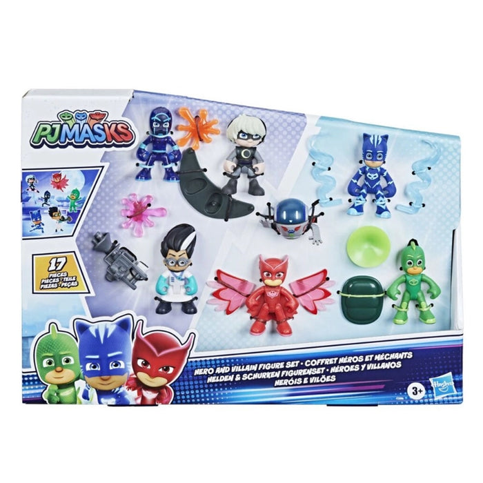 طقم شخصيات الأبطال والأشرار من PJ Masks يتضمن 7 شخصيات و10 ملحقات مسلية. من هاسبرو