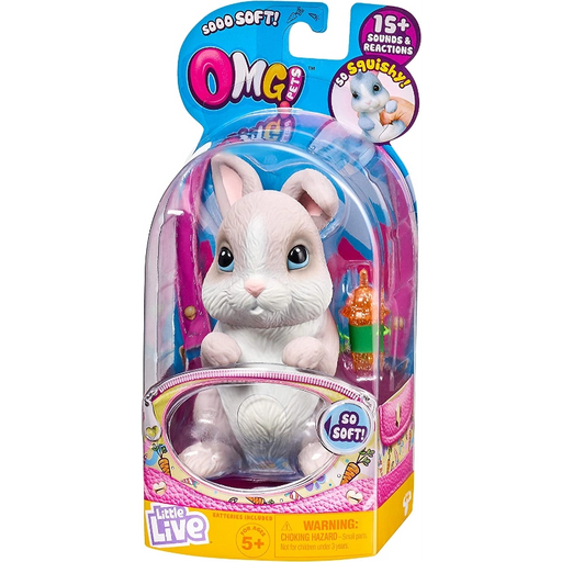 أرنب رمادي من OMG Pets تفاعلي يصدر أصوات حقيقية ويشمل شهادة ميلاد زجاجة تغذية. من موس