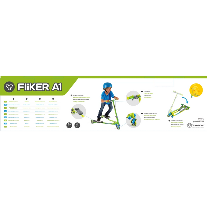 رايدر Yfliker A1 - تحديث 2018 بألوان أخضر وأزرق، تصميم ثلاثي العجلات قابل للطي. من وايفولوشن