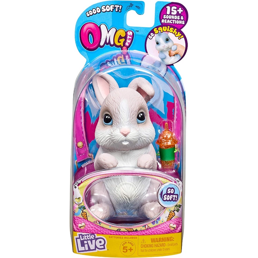 أرنب رمادي من OMG Pets تفاعلي يصدر أصوات حقيقية ويشمل شهادة ميلاد زجاجة تغذية. من موس
