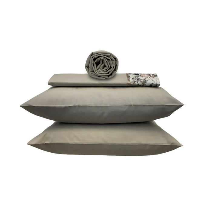 طقم شرشف سرير صيفي مجوز 4 قطع من Carezze Rossana - بيج