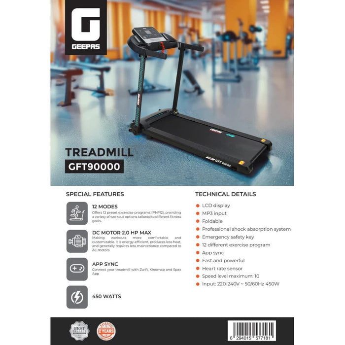 جهاز مشي جيباس قابل للطي 2.0 حصان مع 12 برنامج وشاشة LCD سوداء