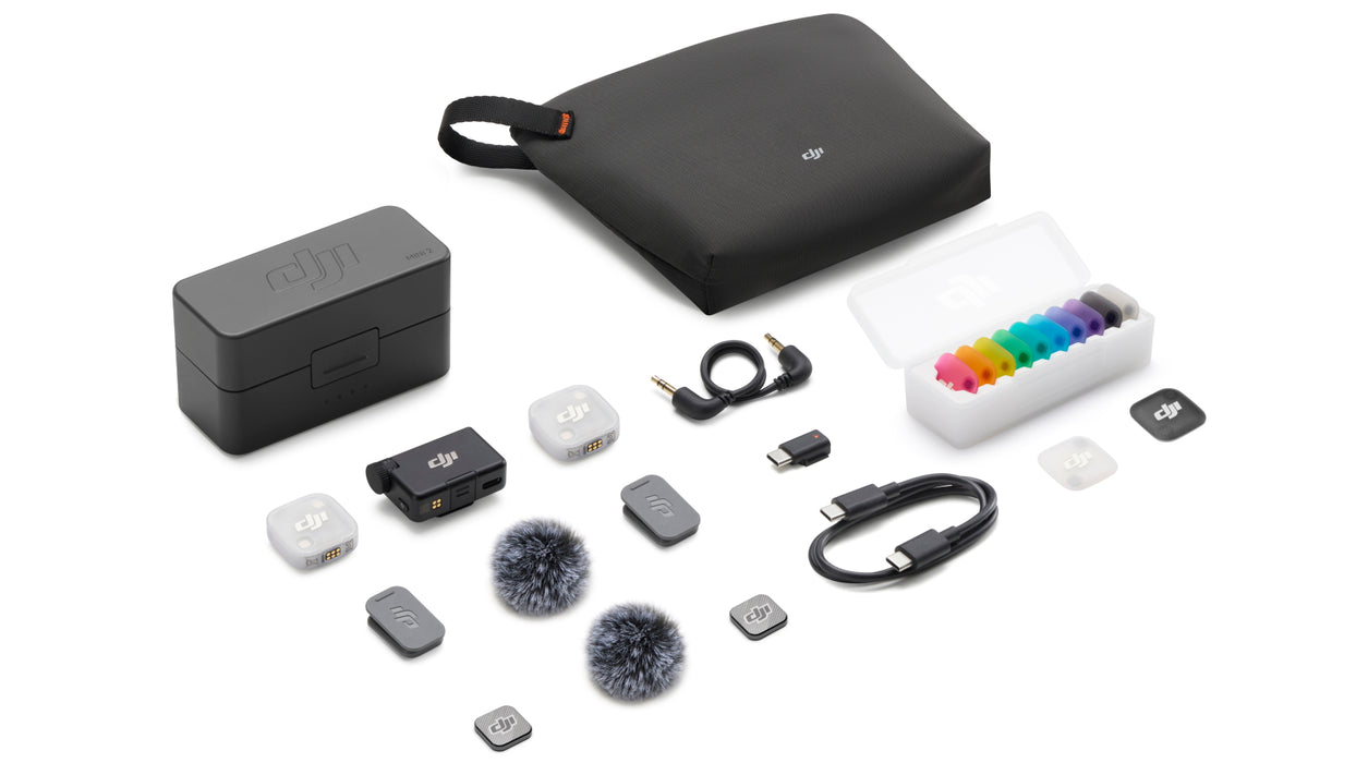 ميكروفون لاسلكي DJI Mic Mini 2 مع حافظة شحن ووحدتي إرسال واستقبال للتصوير الاحترافي