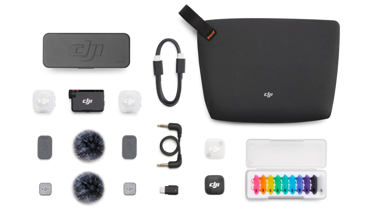 ميكروفون لاسلكي DJI Mic Mini 2 مع حافظة شحن ووحدتي إرسال واستقبال للتصوير الاحترافي