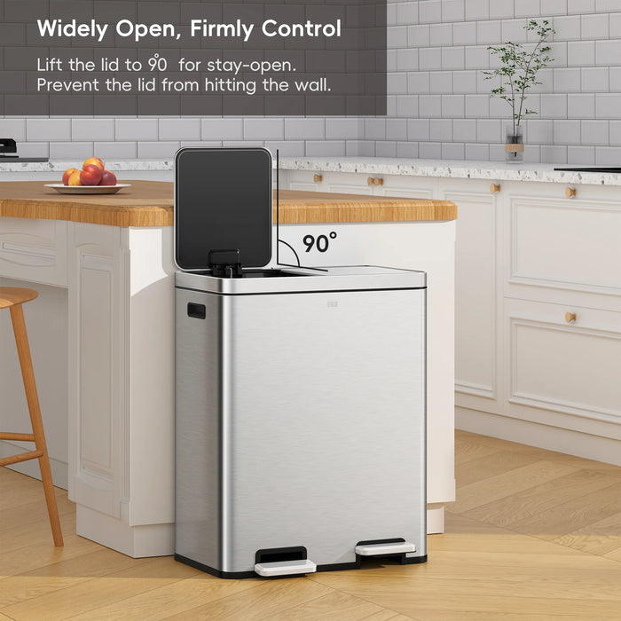 سلة المهملات المزدوجة إيكو إديسون 30 لتر مغلقة بهدوء مع دواسات مزدوجة