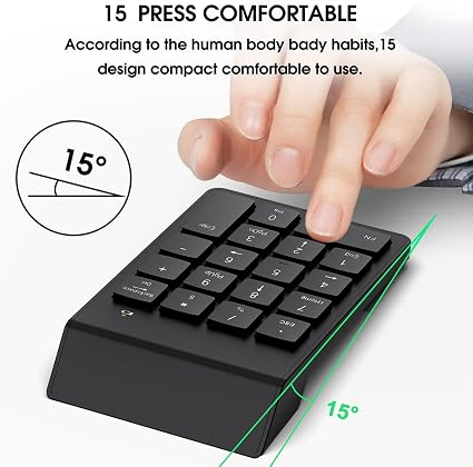 لوحة مفاتيح رقمية لاسلكية USB 18 مفتاح، سماكة 1.2 سم ووزن 90 جرام، تعمل بنظام 2.4GHz