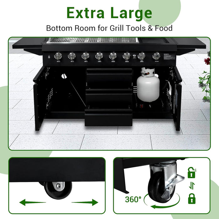 شواية غاز 6 شعلات من الفولاذ المقاوم للصدأ بقوة 99,000 BTU للاحترافية
