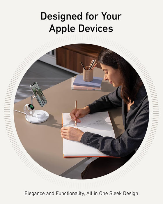 شاحن لاسلكي 3 في 1 15W Qi2 لشحن iPhone وApple Watch وAirPods من Anker