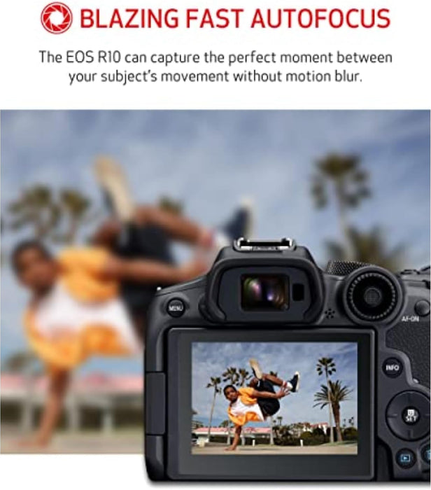 كاميرا كانون EOS R10 بدقة 24.2 ميجابكسل وعدسة RF-S 18-45MM مع تقنية التركيز الذكي