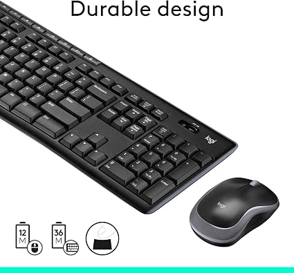 مجموعة لوحة المفاتيح والفأرة Logitech MK270 اللاسلكية بحجم كامل مقاومة للانسكاب