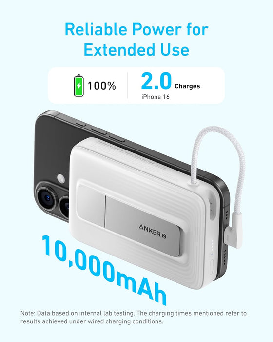 باور بانك 10000MAH مغناطيسي مع كابل USB-C مدمج للشحن السريع من Anker
