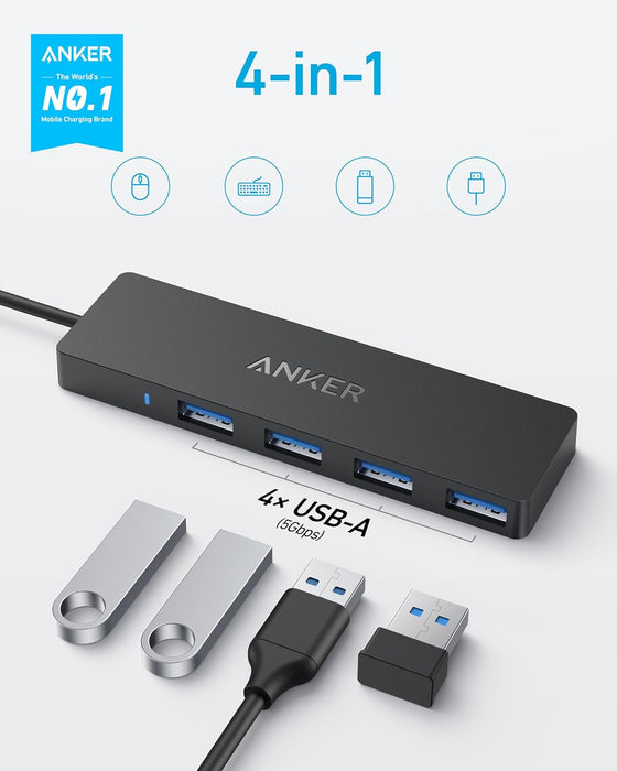محور USB-C من أنكر 4 في 1 بسرعات نقل عالية 5 جيجابت مع 4 منافذ USB 3.0