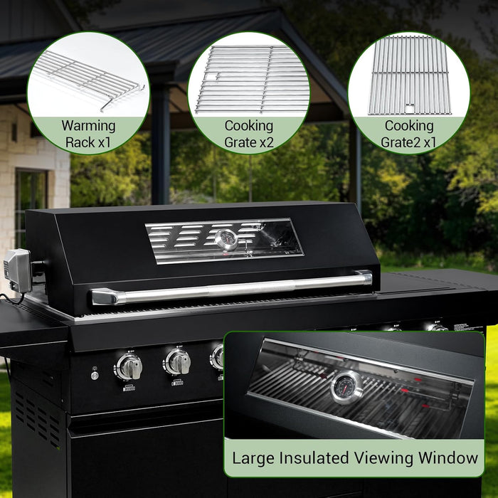 شواية غاز 6 شعلات من الفولاذ المقاوم للصدأ بقوة 99,000 BTU للاحترافية