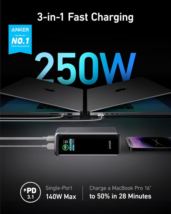 باور بانك 27,650MAH 250W يشغل MacBook Pro 140W ويشحن 3 أجهزة من Anker