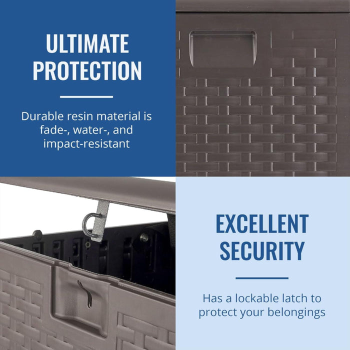 صندوق تخزين خارجي من الراتنج 106 لتر مقاوم للطقس لون جافا مع قفل