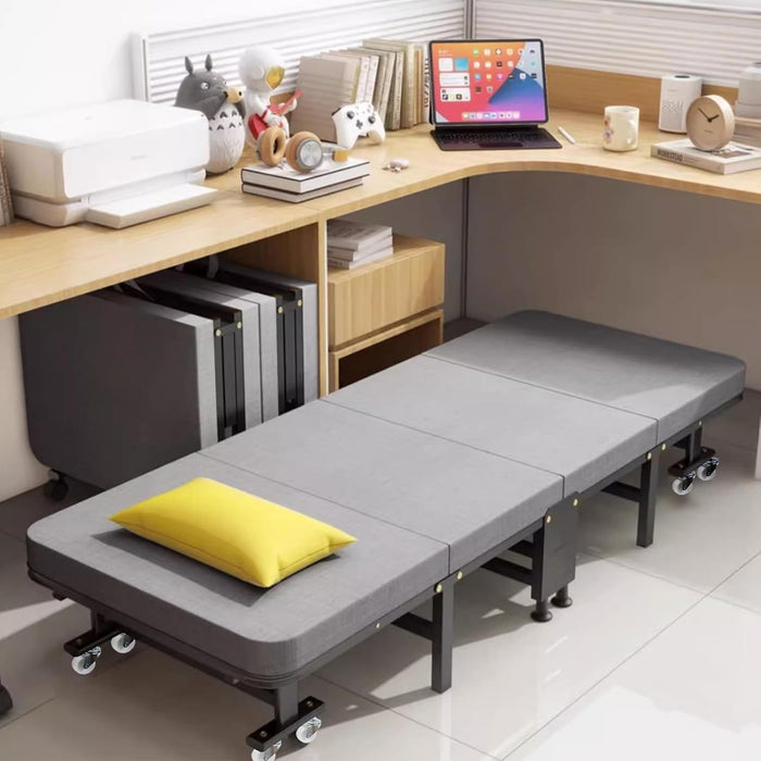 سرير ضيف قابل للطي 190x90 سم من إطار معدني محمول مع مسند رأس قابل للتعديل