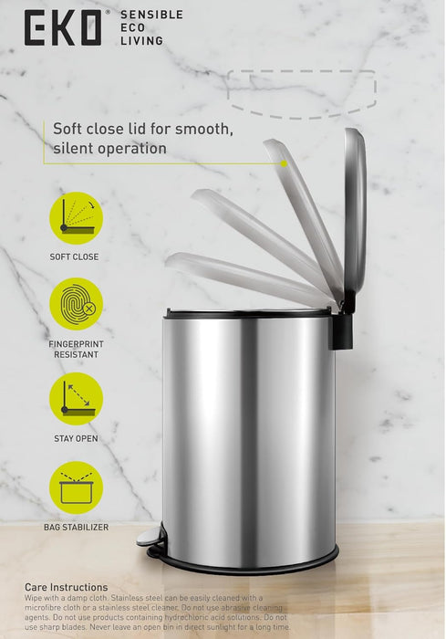 سلة مهملات إيكو ماجي 8 لتر ستانلس ستيل بغطاء هادئ - EKO