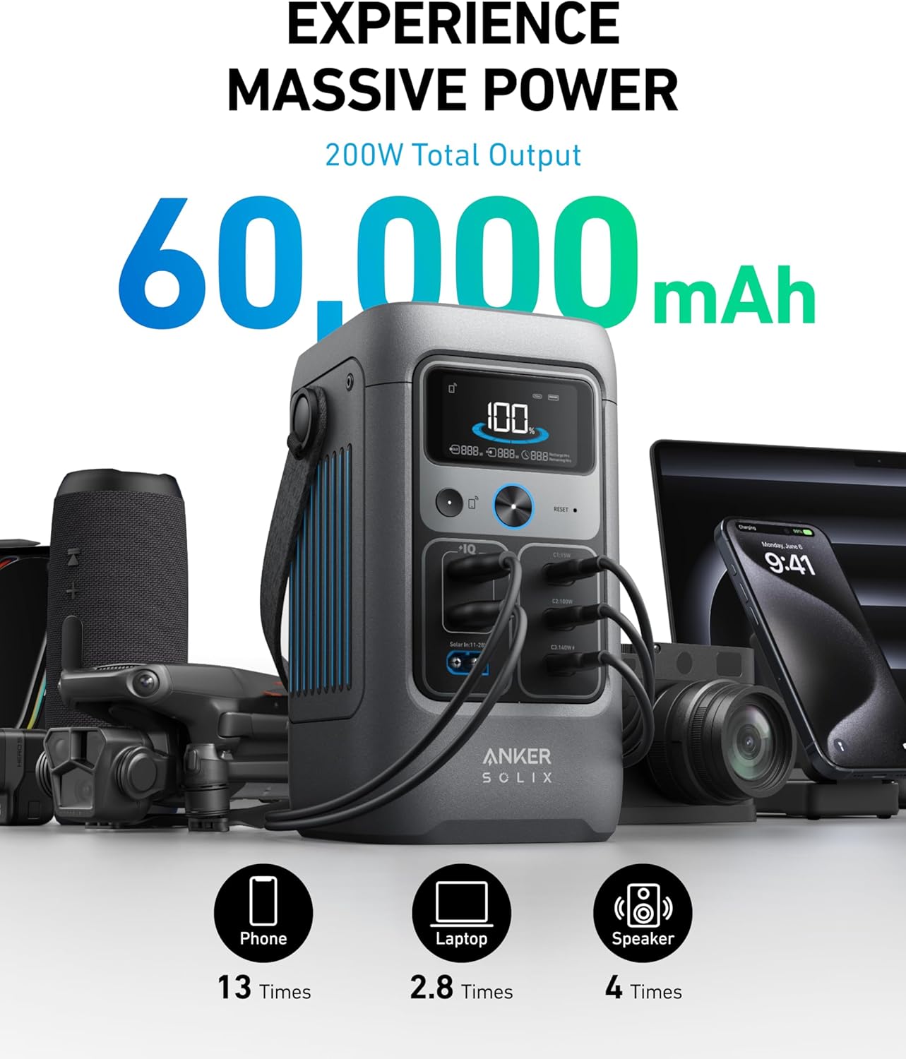 محطة طاقة محمولة 192WH LiFePO4 بخرج 200W وشحن شمسي من Anker محطة طاقة محمولة 192WH LiFePO4 بخرج 200W وشحن شمسي من Anker
