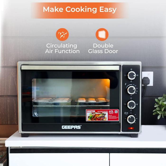 فرن كهربائي جيباس سعة 50 لتر مع شواية دوارة ومروحة - 2000 واط