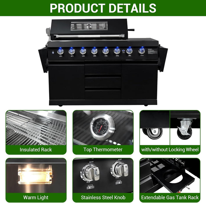 شواية غاز 6 شعلات من الفولاذ المقاوم للصدأ بقوة 99,000 BTU للاحترافية