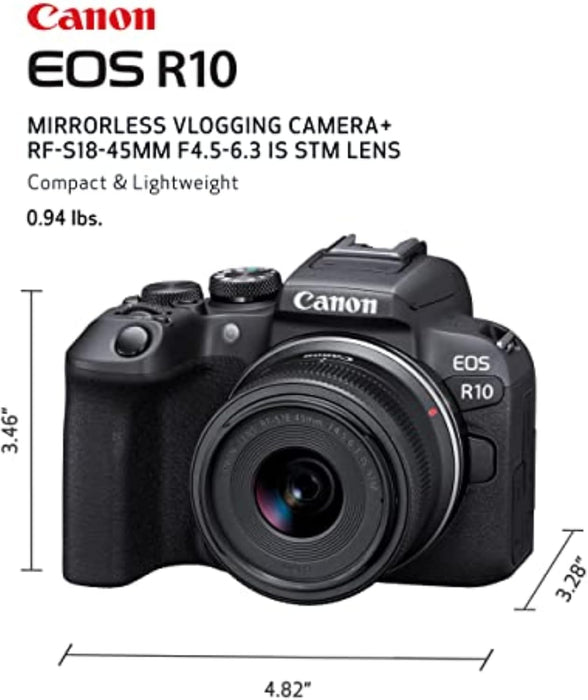 كاميرا كانون EOS R10 بدقة 24.2 ميجابكسل وعدسة RF-S 18-45MM مع تقنية التركيز الذكي