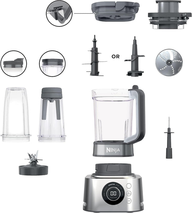 خلاط نينجا فودي باور 4 في 1 مع تحضير الطعام وتقنية الذكاء الاصطناعي أوتو آي كيو – فضي