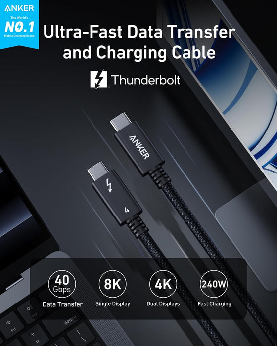 كابل Thunderbolt 4 USB-C لشحن فائق 240W ونقل بيانات 40 Gbps من Anker
