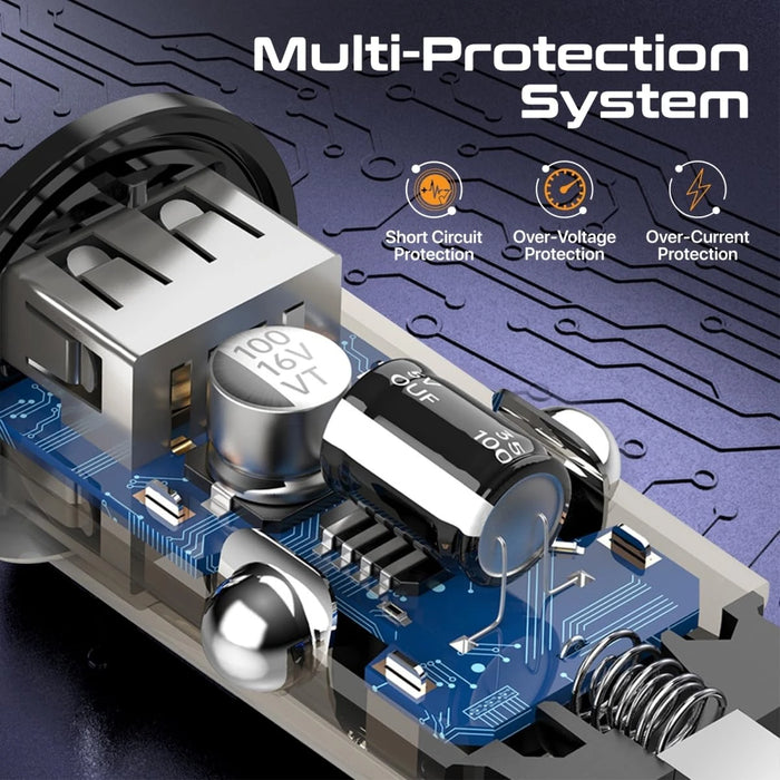 شاحن سيارة شفاف بقوة 65 واط وشحن سريع PD وQC 3.0 بتصميم مدمج من PROMATE