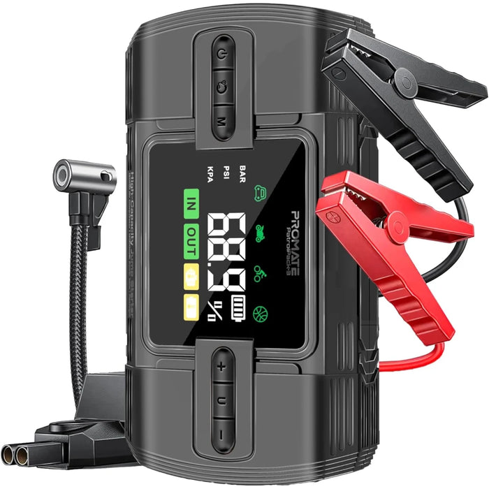 مشغل سيارة 1200 أمبير ومنفاخ إطارات 150PSI وباور بانك 12000 مللي أمبير من PROMATE