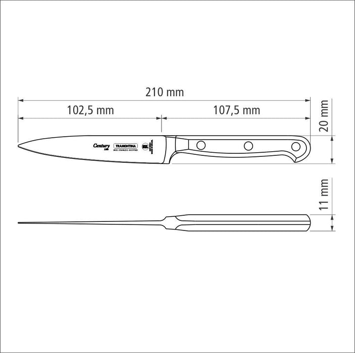 سكين مطبخ 10 سم من Tramontina Century - أسود