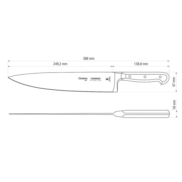 سكين شيف 39 سم من Tramontina Century - أسود