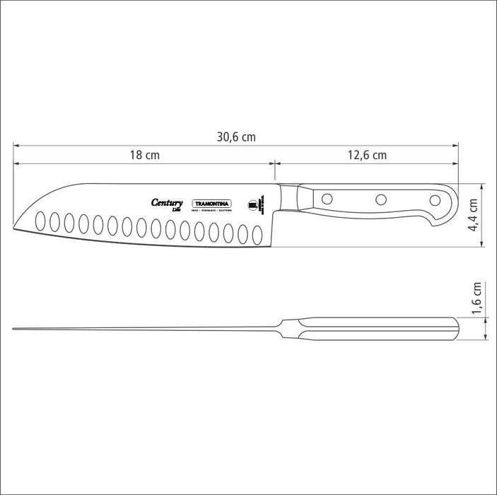 سكين سانتوكو 31 سم من Tramontina Century - أسود