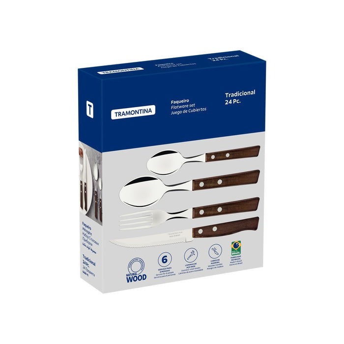 طقم أدوات مائدة 24 قطعة من Tramontina Traditional Wood