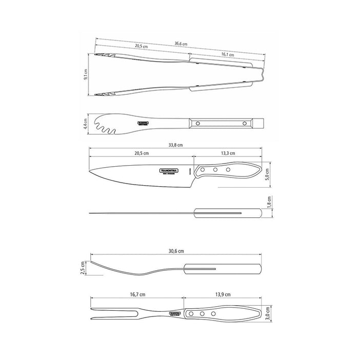 طقم أدوات باربكيو 3 قطع من Tramontina Churrasco Polywood