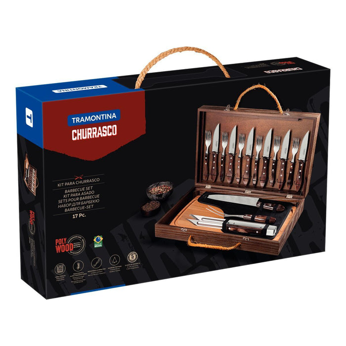 طقم أدوات باربكيو 17 قطعة من Tramontina Churrasco Polywood