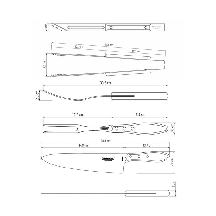 طقم أدوات باربكيو 17 قطعة من Tramontina Churrasco Polywood
