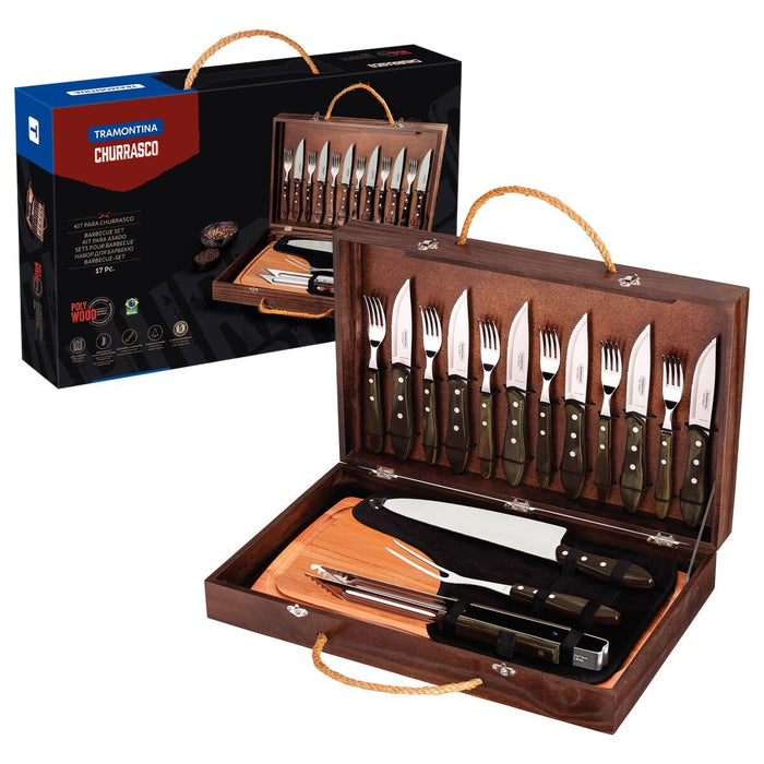 طقم أدوات باربكيو 17 قطعة من Tramontina Churrasco Polywood
