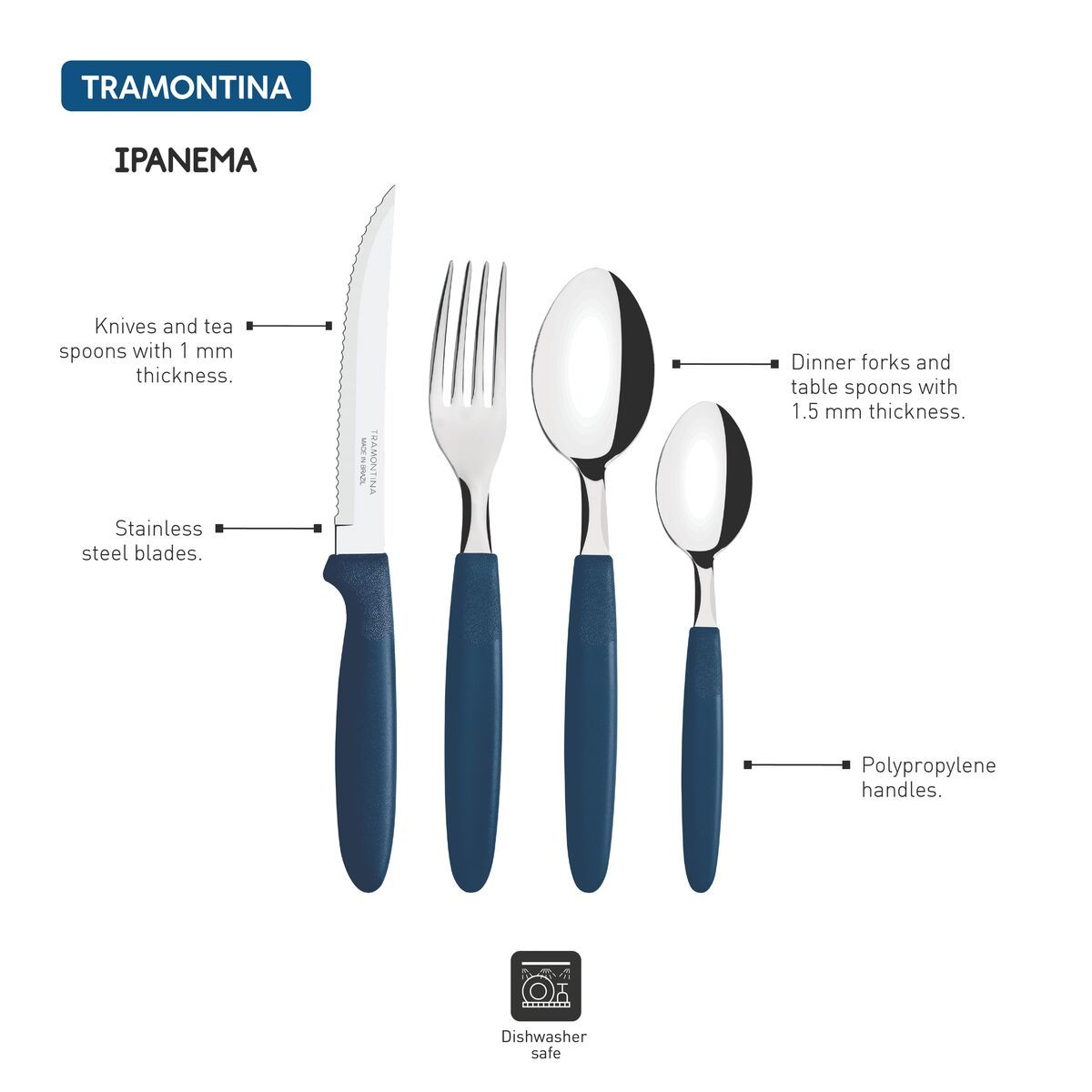طقم أدوات مائدة 24 قطعة من Tramontina Ipanema - أزرق طقم أدوات مائدة 24 قطعة من Tramontina Ipanema - أزرق