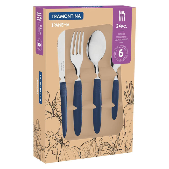 طقم أدوات مائدة 24 قطعة من Tramontina Ipanema - أزرق
