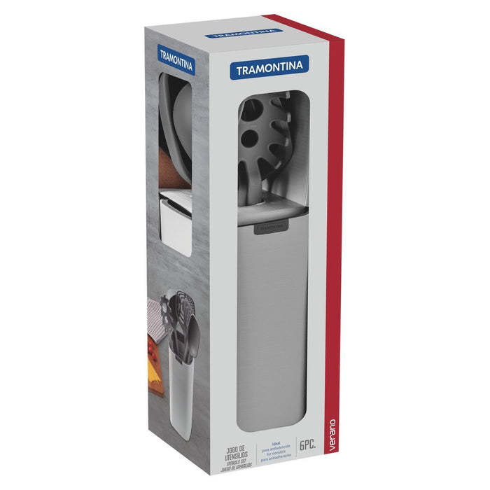 طقم أدوات مطبخ مع ستاند 6 قطع من Tramontina Verano - رمادي