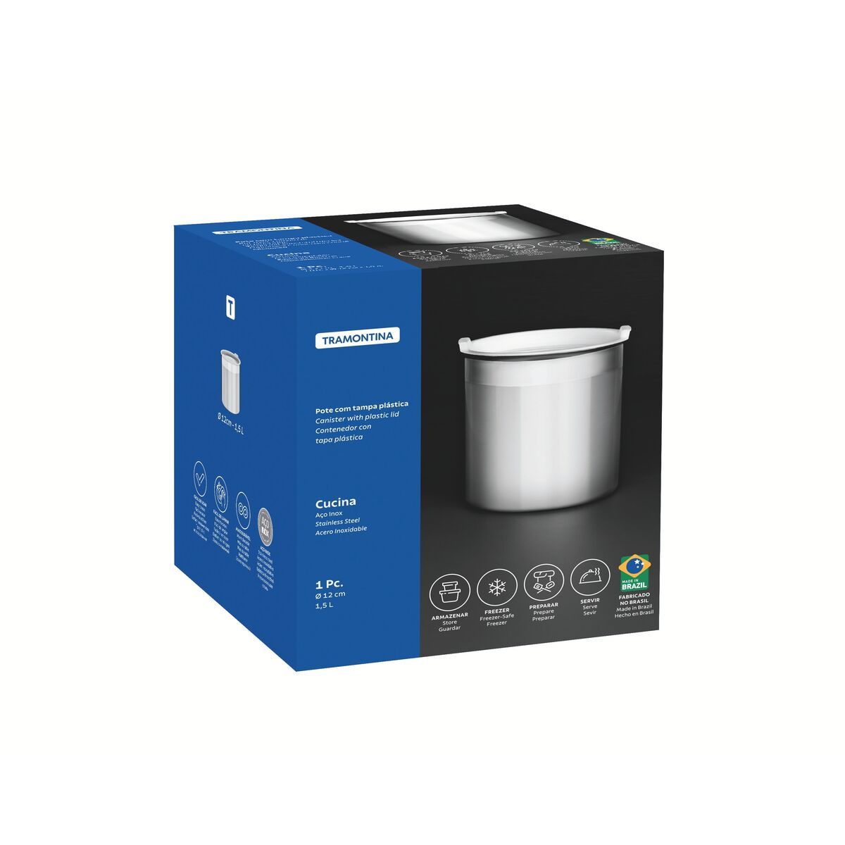 حافظة طعام ستيل مدورة 1.5 لتر من Tramontina Freezinox حافظة طعام ستيل مدورة 1.5 لتر من Tramontina Freezinox